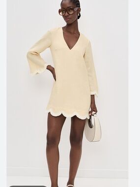 Posse Cream V-Neck Scalloped Mini Dress (M)